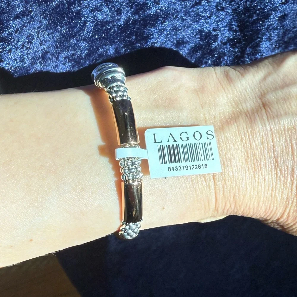 High Bar  Rose Gold Station Caviar Bracelet | 6mm from Lagos Sz 6 - Picture 6 of 11